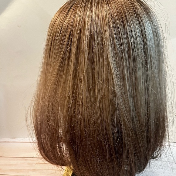 Ombre Blonde Brown Synthetic Long Bob Wig Full Cap - Picture 5 of 6